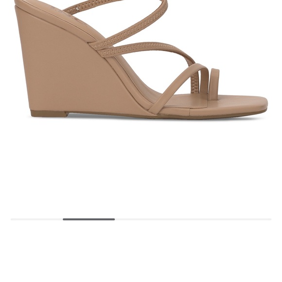 Tan Wedge Sandals with Strappy Design and Medium Heel